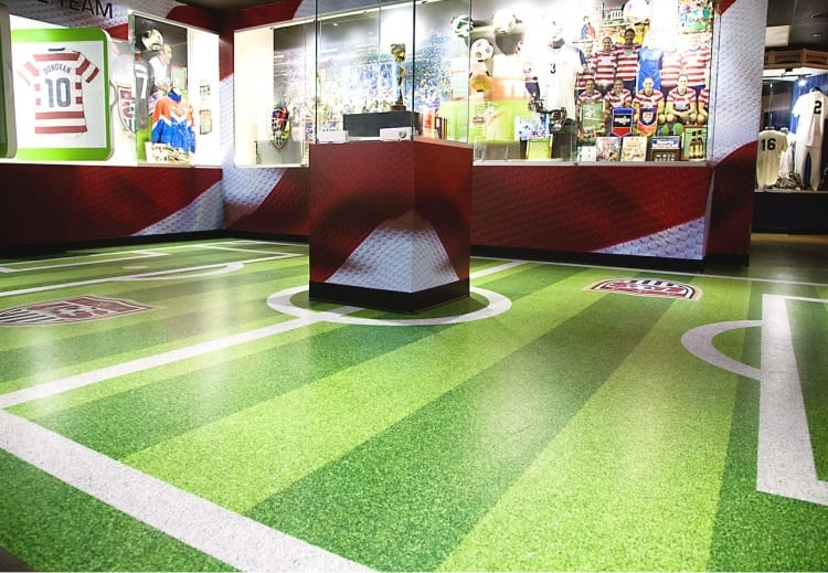 A football themed floor graphic
